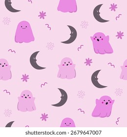 Cute Halloween seamless pattern for fabric, wallpaper, wrapping paper print and template background
