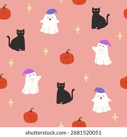 Niedliches Halloween nahtloses Muster für Stoff, Tapete, Umschlagpapier-Druck und Vorlagenhintergrund