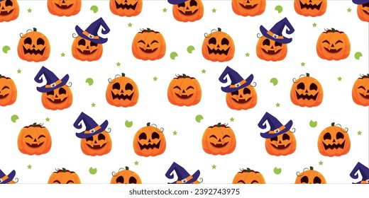 Cute Halloween seamless pattern. Magic cauldron, hat, mushrooms, poison, hat witch, bat, skull. Pink background. Kids print