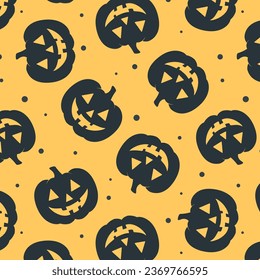 Cute halloween seamless pattern with pumpkin silhouette on orange background. Vector illustration