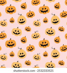 Cute Halloween seamless pattern with pumpkins. Background design. Vector illustration