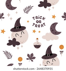 Cute Halloween seamless pattern. Spooky Halloween night vector background.