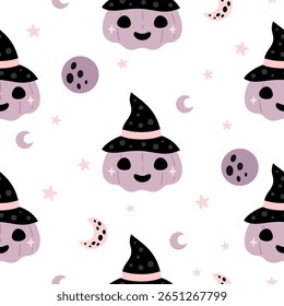 Cute Halloween seamless pattern with spooky pumpkin. Scary Halloween vector illustration
