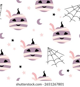 Bonito Halloween padrão sem emenda com abóbora assustadora. Ilustração de vetor de Halloween assustador