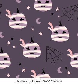 Cute Halloween seamless pattern with spooky pumpkin. Scary Halloween vector illustration