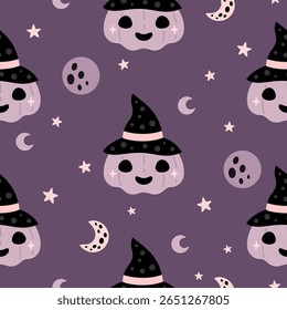 Bonito Halloween padrão sem emenda com abóbora assustadora. Ilustração de vetor de Halloween assustador