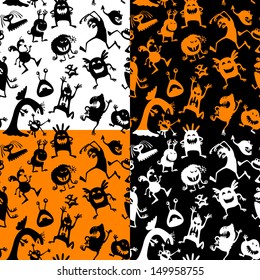 Cute Halloween seamless patterns set