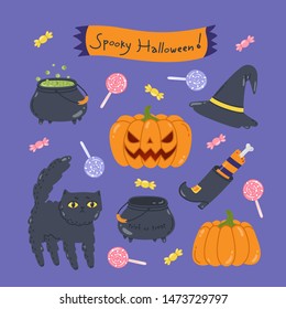 Cute Halloween set with holiday attributes