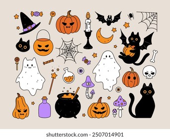 Cute Halloween set. Magical items for Halloween party. Flat vector illustration.