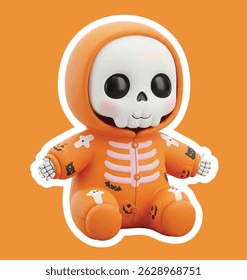 Cute Halloween Skeleton Baby pop sticker Adorable Spooky Costume Vector Illustration