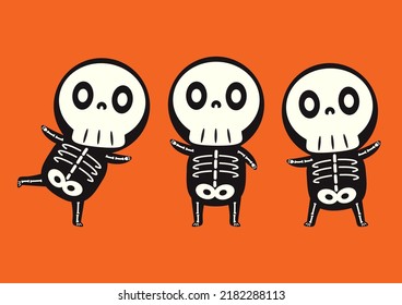 Cute halloween skeleton cartoon. Skeleton in halloween day. Halloween character cartoon. Happy halloween greeting card.  