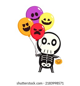 Cute halloween skeleton cartoon. Skeleton in halloween day. Halloween character cartoon. Happy halloween greeting card.  