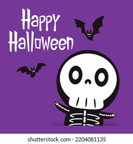 Cute halloween skeleton cartoon. Skeleton in halloween day. Halloween character cartoon. Happy halloween greeting card. 