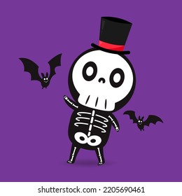 Cute halloween skeleton cartoon. Skeleton in halloween day. Halloween character cartoon. Happy halloween greeting card. 