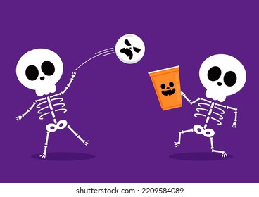 Cute halloween skeleton cartoon. Skeleton in halloween day. Halloween character cartoon. Happy halloween greeting card. Plastic cup vector.