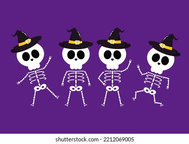 Cute halloween skeleton cartoon. Skeleton in halloween day. Halloween character cartoon. Happy halloween greeting card. 