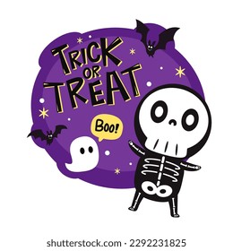 Cute halloween skeleton. cartoon. Skeleton in halloween day. Halloween character cartoon. Happy halloween greeting card. 