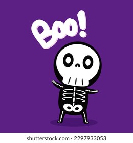 Cute halloween skeleton cartoon. Skeleton in halloween day. Halloween character cartoon. Happy halloween greeting card.  