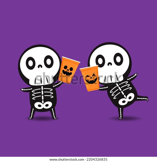 Cute Halloween Skeleton Cartoon Skeleton Halloween Stock Vector ...