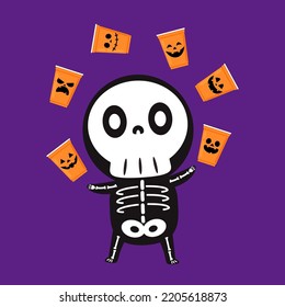 Cute halloween skeleton cartoon. Halloween face on plastic cup. Party cup isolated. background, vector illustration. Halloween beer cup vector. Beer pong. Halloween face on plastic cup.