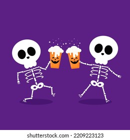 Cute halloween skeleton cartoon. Halloween face on plastic cup. Party cup isolated. background, vector illustration. Halloween beer cup vector. Beer pong. Halloween face on plastic cup.