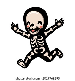 Cute halloween skeleton cartoon running