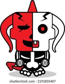 cute halloween skull cartoon red devil bone mascot character vector illustration