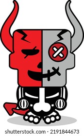 cute halloween skull cartoon voodoo devil doll mascot character vector illustration