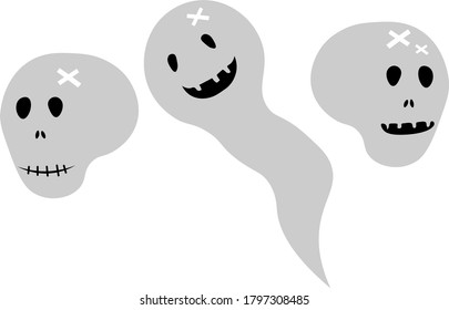 Cute halloween skull and ghost