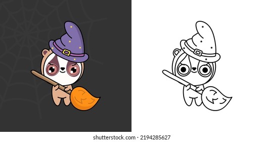 Cute Halloween Slow Loris Clipart for Coloring Page and Illustration. Happy Clip Art Halloween Animal. Cute Vector Illustration of Halloween Kawaii Animals in Witch Costume.
