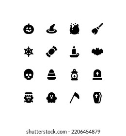 Cute Halloween solid glyph icon set with the spooky season related icons