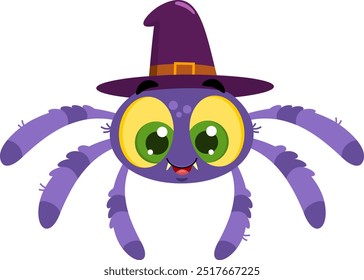 Personagem bonito do desenho animado Halloween Spider Vestindo um chapéu de bruxa. Design Plano De Ilustração De Vetor Isolado Em Plano De Fundo Transparente