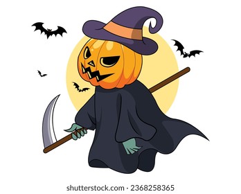 Cute Halloween Spooky Pumpkin Dark Bat Wings Vector 