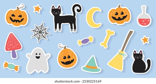 Cute Halloween stickers collection. Vector illustration