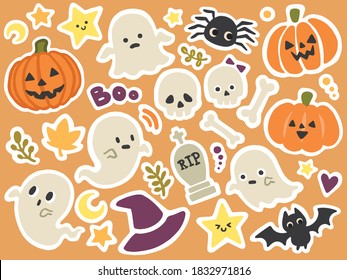 Cute halloween stickers set. Vector illustration of halloween icon collection