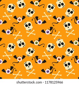 Cute Halloween symbols, monster and skull, seamless pattern.