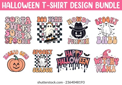 Cute Halloween t shirt vector bundle, Halloween T Shirt Design set, Happy Halloween T shirt vector collection, Trendy Halloween T Shirts illustration