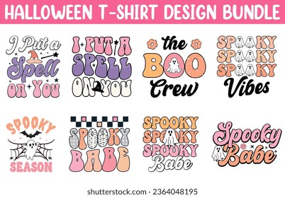 Paquete vector de camisetas de Halloween, conjunto de diseño de camisetas de Halloween, colección vectorial de camisetas de Halloween Feliz, ilustración de camisetas de Halloween de moda