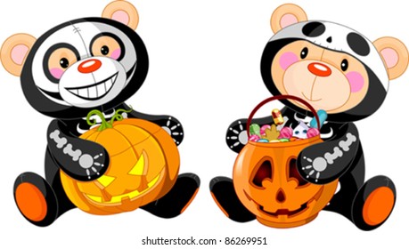 Cute Halloween Teddy Bears with costumes and treat