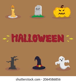 Cute Halloween themed cute cartoon vector bundle set, perfect for illustration and animation