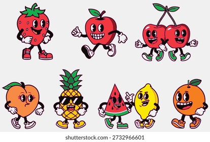 Lindo Vector de frutas y verduras temático de Halloween con calabaza y Elementos de dibujos animados espeluznantes...