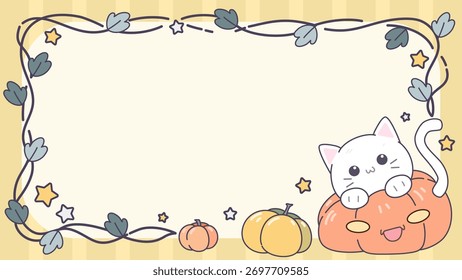 A cute Halloween themed presentation template decorated with cats, vines and pumpkins.
