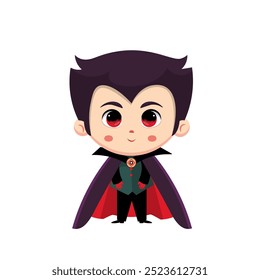 Cute halloween vampire boy. Kawaii vector illustration. Kid wearing halloween costume.