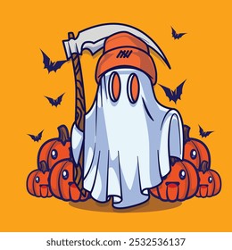 Cute Halloween vector ghost icon illustration