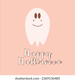 Cute Halloween Vektor Grußkarte mit Geist und Zitat.