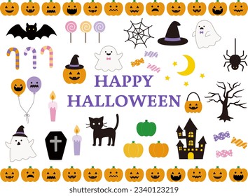Cute Halloween vector icon illustration set 　　　Autumn, October, decoration, decoration, Halloween, pumpkin