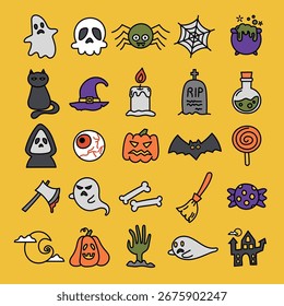 Lindo conjunto de iconos de Vector de Halloween