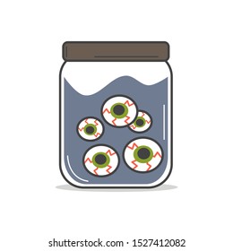 cute halloween vector illustration isolated on white background with jar full of eyes