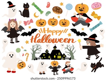 Cute Halloween vector illustration set