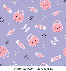 Cute Halloween vector seamless pattern with Candy. Childish background for fabric, wrapping paper, textile, wallpaper and apparel.